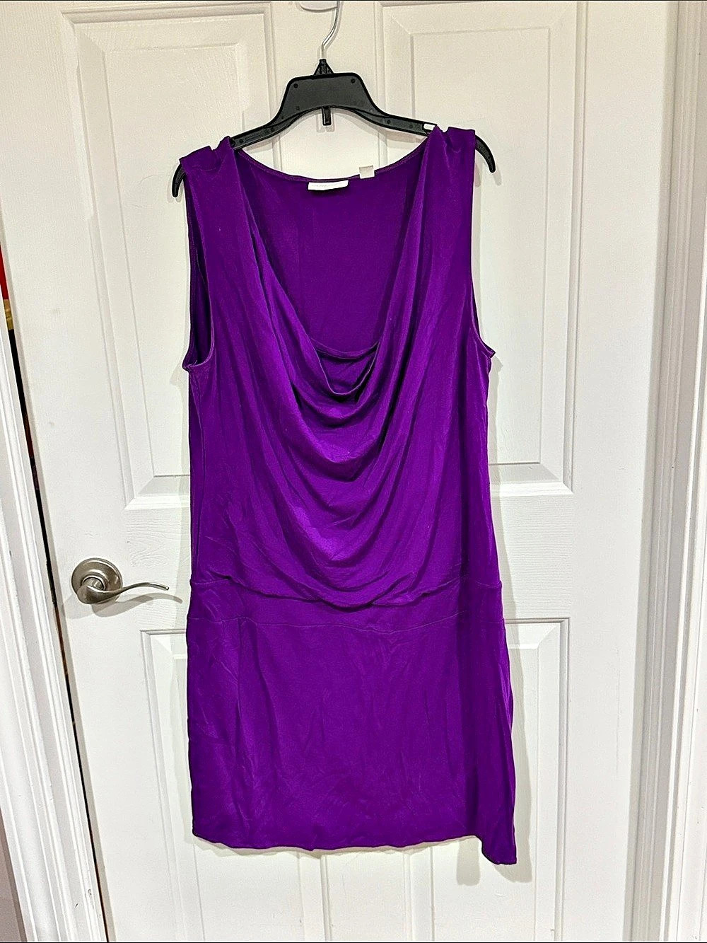 New York & Company Draped Neck Mini Dress in Purple Size Large b38